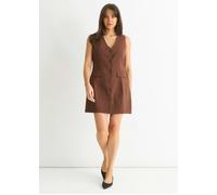 Gini London Chocolate Linen Button Through Mini Shirt Dress - UK 8 / US 4 / EU 36