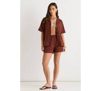 Gini London Chocolate Linen Mix Oversized Button Through Shirt Chocolate