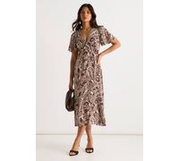 Gini London Chocolate Paisley Print Ruffle Midi Dress Chocolate