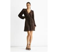 Gini London Chocolate Sequin V Neck Belted Mini Dress - UK 8 / US 4 / EU 36