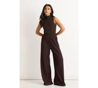 Gini London Chocolate Textured Elastic Waist Pull On Trousers Chocolate
