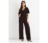 Gini London Chocolate Textured Jersey Wrap Wide Leg Jumpsuit Chocolate 14