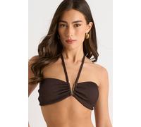 Gini London Chocolate Textured V Bar Halter Neck Bikini Top Chocolate
