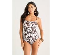 Gini London Chocolate Zebra Animal Print Jacquard Swimsuit Chocolate