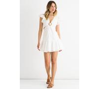 Gini London Cotton Cutout Broderie Mini Dress In White White