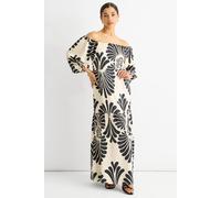 Gini London Cream Bardot Mono Print Maxi Dress Cream 10