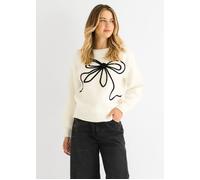 Gini London Cream Contrast Bow Pattern Oversized Jumper In Clear Clear L/XL