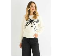 Gini London Cream Contrast Bow pattern Oversized Jumper - L-XL (UK 14-16/US 10-12/EU 42-44)