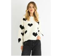 Gini London Cream Contrast Heart Oversized Knit Jumper - M-L (UK 12-14/US 8-10/EU 40-42)