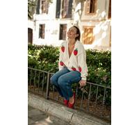 Gini London Cream Contrast Strawberry Knitted Short Cardigan - S-M (UK 8-10/US 4-6/EU 36-38)