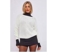 Gini London Cream Crew Neck Rib Knit Oversized Jumper Cream M/L