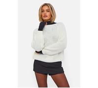 Gini London Cream Crew Neck Rib Knit Oversized Jumper - M-L (UK 12-14/US 8-10/EU 40-42)