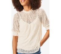 Gini London Cream High Neck Lace Loose Fit Blouse In White White
