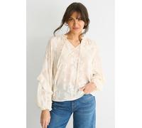 Gini London Cream Jacquard Floral Long Sleeve Blouse - UK 10 / US 6 / EU 38