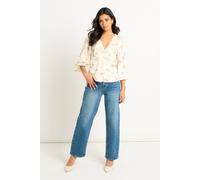 Gini London Cream Lace Trim Satin Button Through Blouse Cream