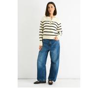 Gini London Cream Recycle Stripe Button Up Loose Fit Knit Jumper - M-L (UK 12-14/US 8-10/EU 40-42)