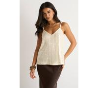 Gini London Cream Sequin V Neck Cami Top Cream