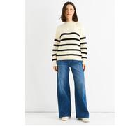 Gini London Cream Stripe Cable Knit Button Oversized Jumper Cream M/L