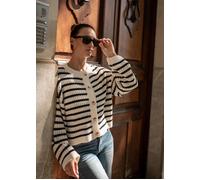 Gini London Cream Stripe Cable Knit Crop Cardigan Cream L/XL