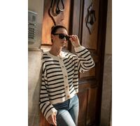 Gini London Cream Stripe Cable Knit Crop Cardigan - S-M (UK 8-10/US 4-6/EU 36-38)