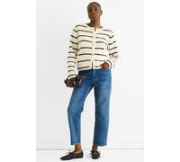 Gini London Cream Stripe Military Crop Knit Cardigan Cream M/L