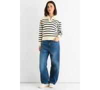 Gini London Cream Stripe V Neck Collar Knit Jumper Cream M/L