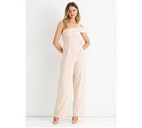 Gini London Cream Woven One Shoulder Wide Leg Jumpsuit Cream