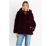 Gini London Dark Burgundy Horizontal Cut Fur Hooded Jacket Burgundy