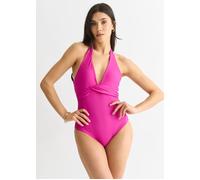 Gini London Dark Pink Twist Overlay Halter Tie Swimsuit Dark Pink
