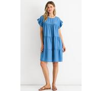 Gini London Denim Blue Chambray Frill Sleeves Flared Mini Dress Blue M/L