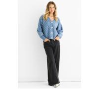 Gini London Denim Spot Print Button Cardigan Look Jumper In Blue Blue S/M