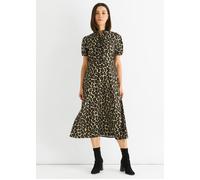 Gini London Green Animal Print Ruffle Neck Midi Dress Green