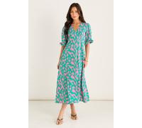 Gini London Green Animal Print V Neck Shift Midi Dress Green 8