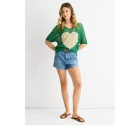Gini London Green Fish Net Heart Pattern Crochet Top Green S/M