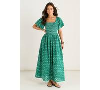 Gini London Green Floral Broderie Shirred Midi Dress Green