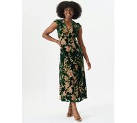 Gini London Green Floral Devore Ruffle V Neck Midaxi Dress - UK 8 / US 4 / EU 36