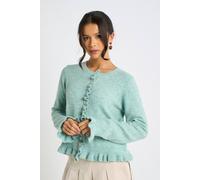 Gini London Green Long Sleeve Ruffle Front Cardigan In Mint Mint