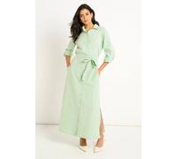 Gini London Green Long Sleeves Seersucker Stripe Shirt Dress In Light Green Light Green