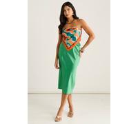 Gini London Green Satin High Waist Midi Skirt Green