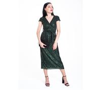 Gini London Green Sequin Belted Midi Wrap Dress Green