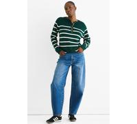 Gini London Green Stripe Button Up Loose Fit Knit Jumper Green S/M