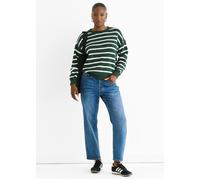 Gini London Green Stripe Chunky Knit Oversized Jumper Green S/M