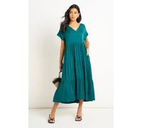 Gini London Green V Neck Pocket Smock Midi Dress Green