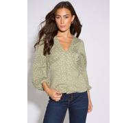 Gini London Green V Neck Spot Print Button Front Blouse Green
