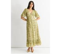 Gini London Green Viscose Animal Jacquard Occasion Midi Dress Green 10