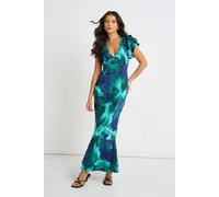 Gini London Green Watercolour Floral Maxi Dress Multi