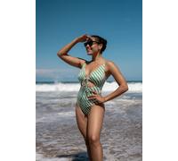 Gini London Green Wave Print Tie Front Swimsuit - UK 16 / US 12 / EU 44