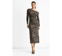 Gini London Grey Animal Jersey Animal One Shoulder Midi Dress Grey