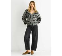 Gini London Grey Animal Print Knit Short Cardigan - S-M (UK 8-10/US 4-6/EU 36-38)