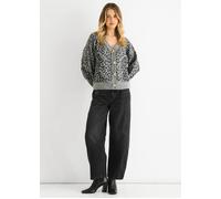 Gini London Grey Animal Print Wool Mix Cardigan Look Jumper Grey S/M